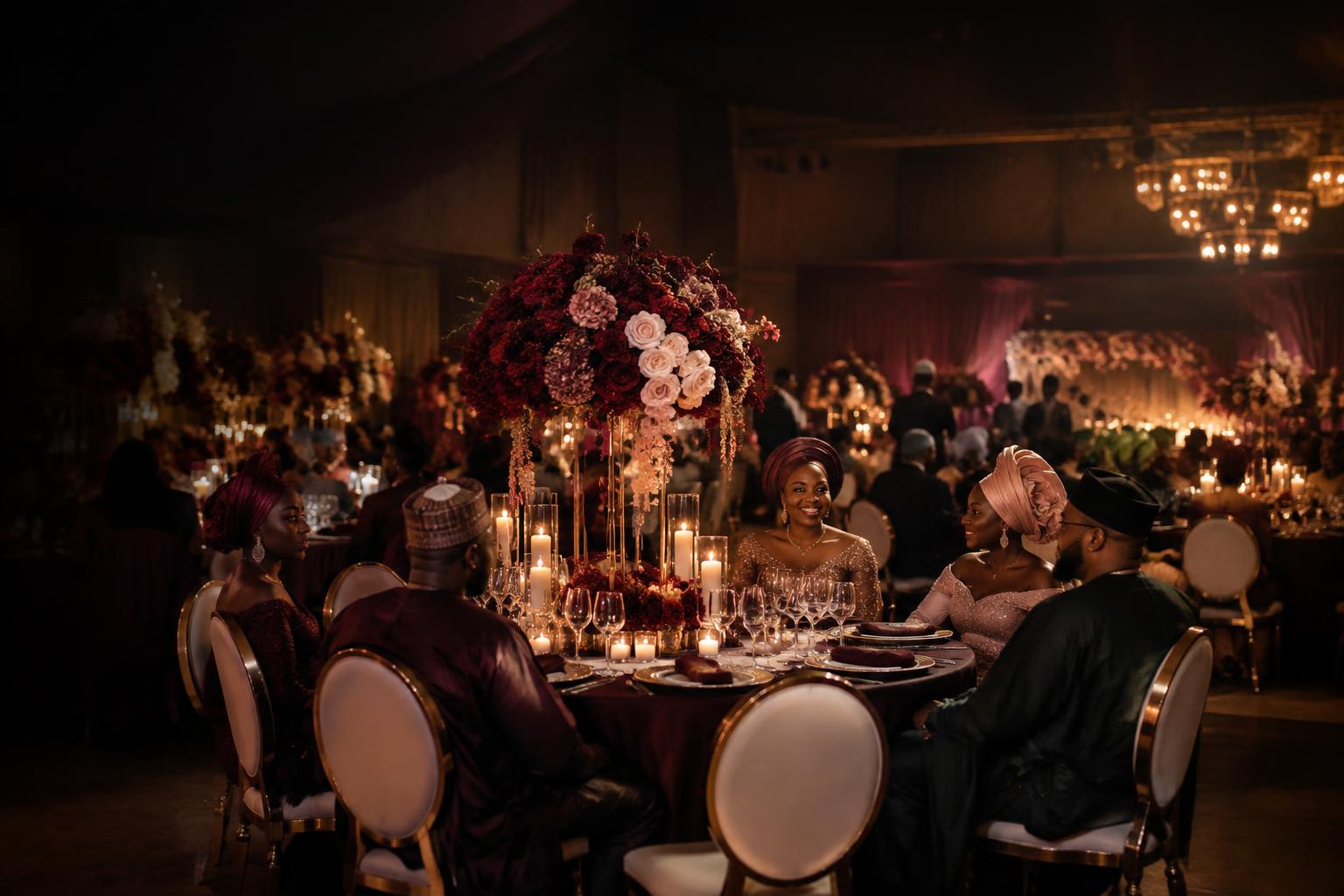 An elegant candlelit celebration arranged in wine, blush and gold